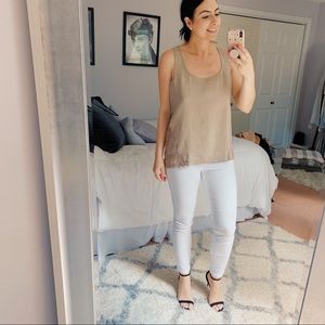 Tan tank top with crochet detailing on sides